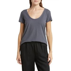 James Perse Women's Deep Scoop Neck Cap Sleeve Tee T-Shirt in Titan